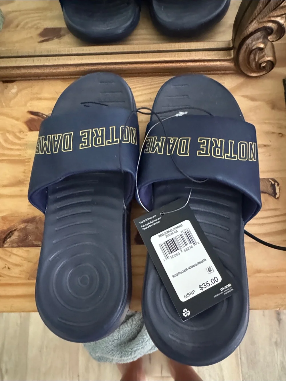 Under Armour Men's Navy Slide Sandals with Gold Logo